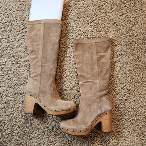 Kork-Ease Cream Suede Heeled Knee-Boots